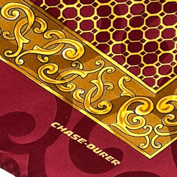 Womens Italian Silk Scarf Rich Red Gold White 100% Silk Italian 34X35 - Picture 4 of 6